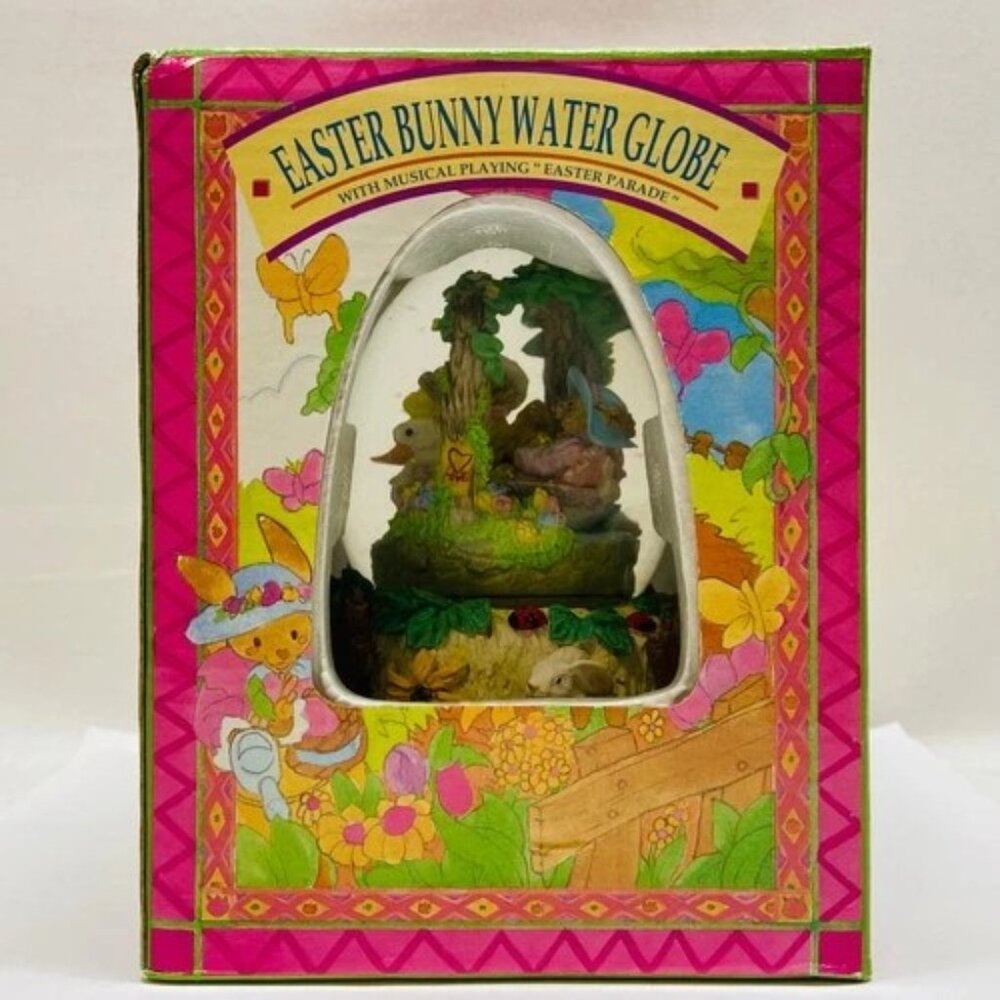 Vintage Easter Bunny Egg Shape Musical‎ Water Globe Easter Parade Song 5.5" NIOB